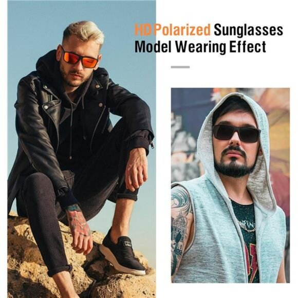 Mens Polarized Sunglasses Black UV Protection Retro Square Driving Fishing - Picture 6 of 7